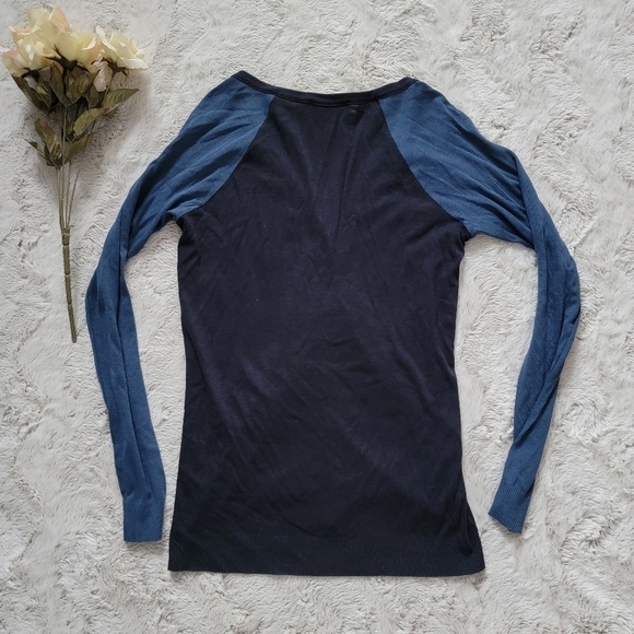 Lacoste Two Tone Blue Cotton Blend Button Up V Neck Cardigan Sweater Size 34 - Picture 7 of 11